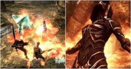 Shoots the enemy with a spell in Skyrim